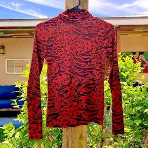 Tiger Print Long Sleeve Mock Neck